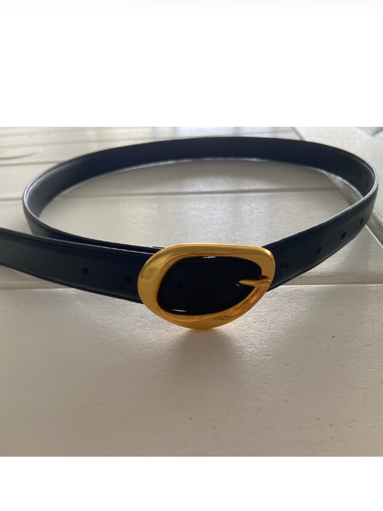 Black Leather Belt W Asymmetric gold tone hardware (MED)